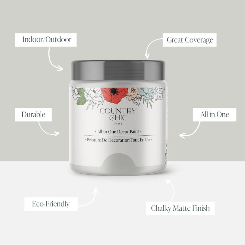 Country Chic Paint Country Chic All-in-One Chalk Paint for Furniture, Cabinets, Home Decor, Eco-Friendly, Matte Finish, Built-In Primer & Top Coat for Wood, Metal - Lazy Linen (Light Grey) - Quart 32 oz (950 ml) - Image 2